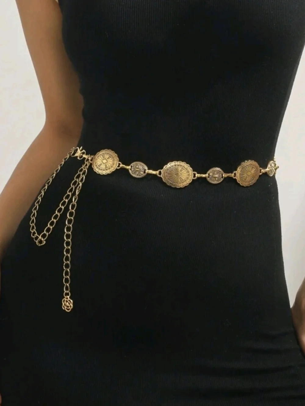 Gold Concho Chain Boho waist Belt Chunky Adjustable Western Festival Medallion